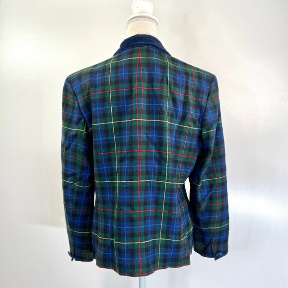 Pendleton Plaid Blazer Tuxedo Style Wool Velvet Trim Blue Jacket Tartan Punk - Picture 8 of 9